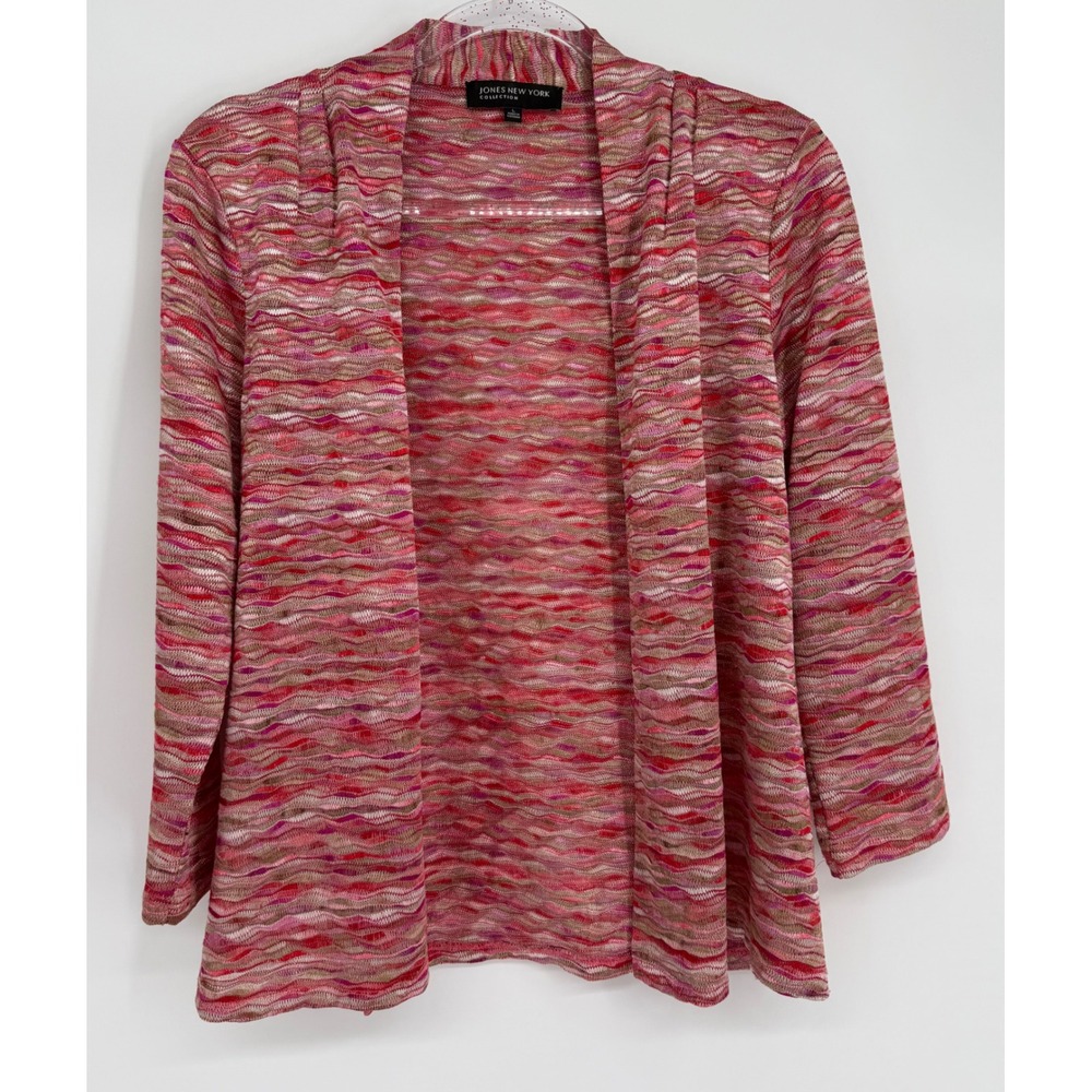 Jones New York Collection Pink Red Space Dye Open Front Cardigan Sweater Sz L